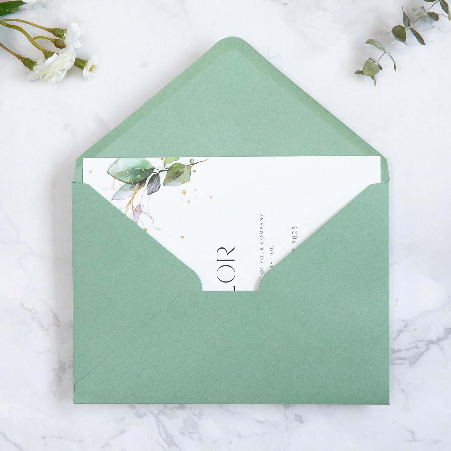 PONATIA 50PCS A7 Envelopes, 5.25x7.5 Sage Green Envelopes, Perfect for 5x7 Wedding Invitation Cards, Christmas Gift Cards, Greeting Cards, Birthday Baby Shower Invitations