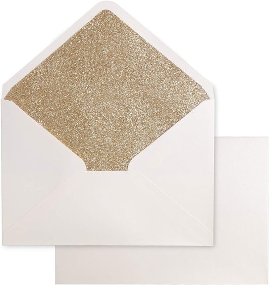 PONATIA 50 Pieces/Lot A7 Envelopes, 5.25 x 7.5'' Gold Glitter Shinny Envelopes, Perfect for 5x7'' Weddings, Invitation Cards,Graduation Invite