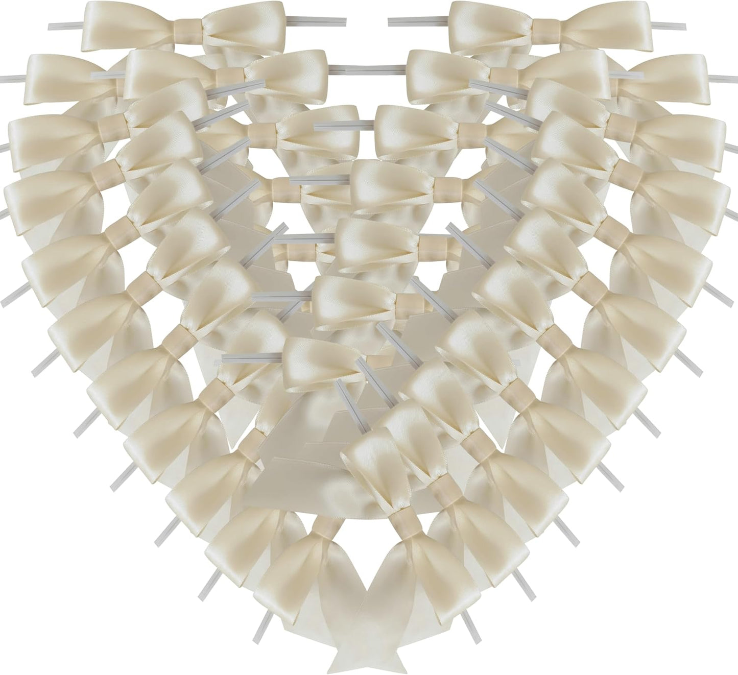 50pcs 3-1/2" Mini Satin Ribbon Bows with Twist Ties for Crafts Cream Color for Gift Wrapping Packing Holiday Candy Decoration (3.5"-Ivory)