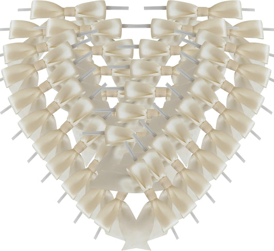 50pcs 3-1/2" Mini Satin Ribbon Bows with Twist Ties for Crafts Cream Color for Gift Wrapping Packing Holiday Candy Decoration (3.5"-Ivory)