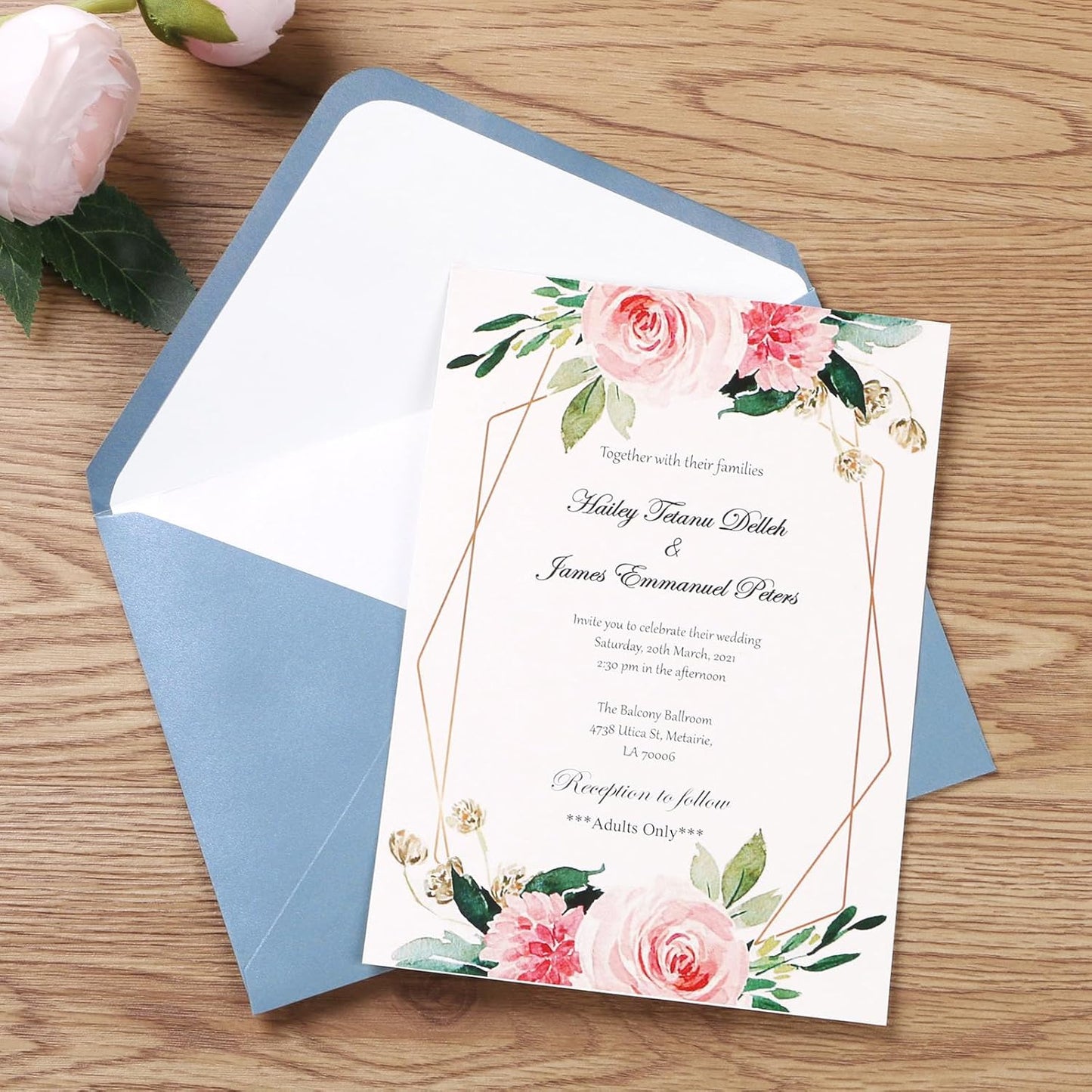 PONATIA 50 Pieces/lot A7 Envelopes, 5.25 X 7.25'' Matte Dusty Blue Envelopes Perfect For 5x7 Weddings Invitation Cards, Graduation, Acrylic Invitations, Photos (Pearl White Liner + Matte Dusty Blue)