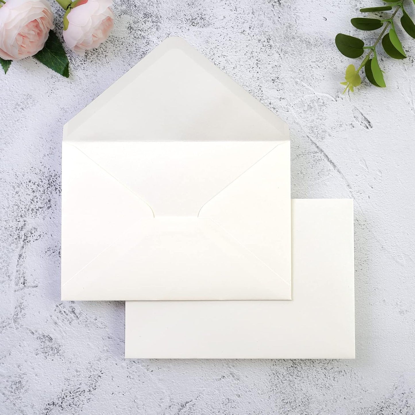 PONATIA 50 PCS/Pack A7 Envelopes, 5.25 x 7.25'' Sparkle Ivory Envelope, Perfect 5x7 Envelopes for Wedding Invitation Cards, Christmas Gift Cards Envelope, Acrylic Invitations, Photos