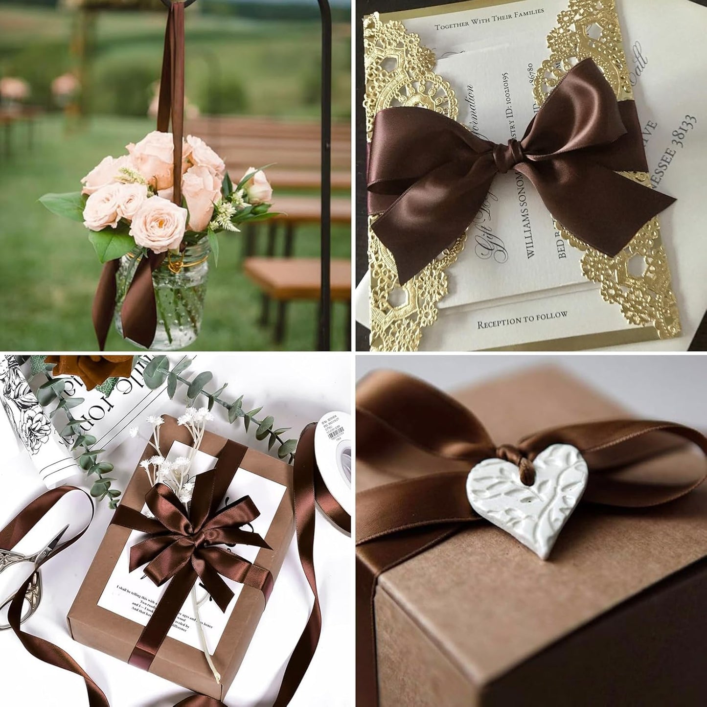 1 Inch Brown Satin Ribbon 50 Yards Solid Fabric Ribbons for Gift Wrapping, Crafts, Floral Arrangements, Wedding, Party, Holiday Decor