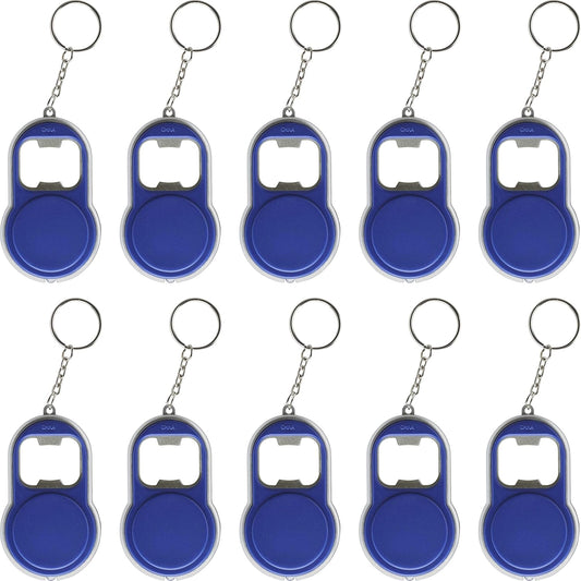Bottle Opener & LED Keychains Set of 10, Bulk Pack - Perfect for Tradeshows, Party Favors, Other Events - Blue