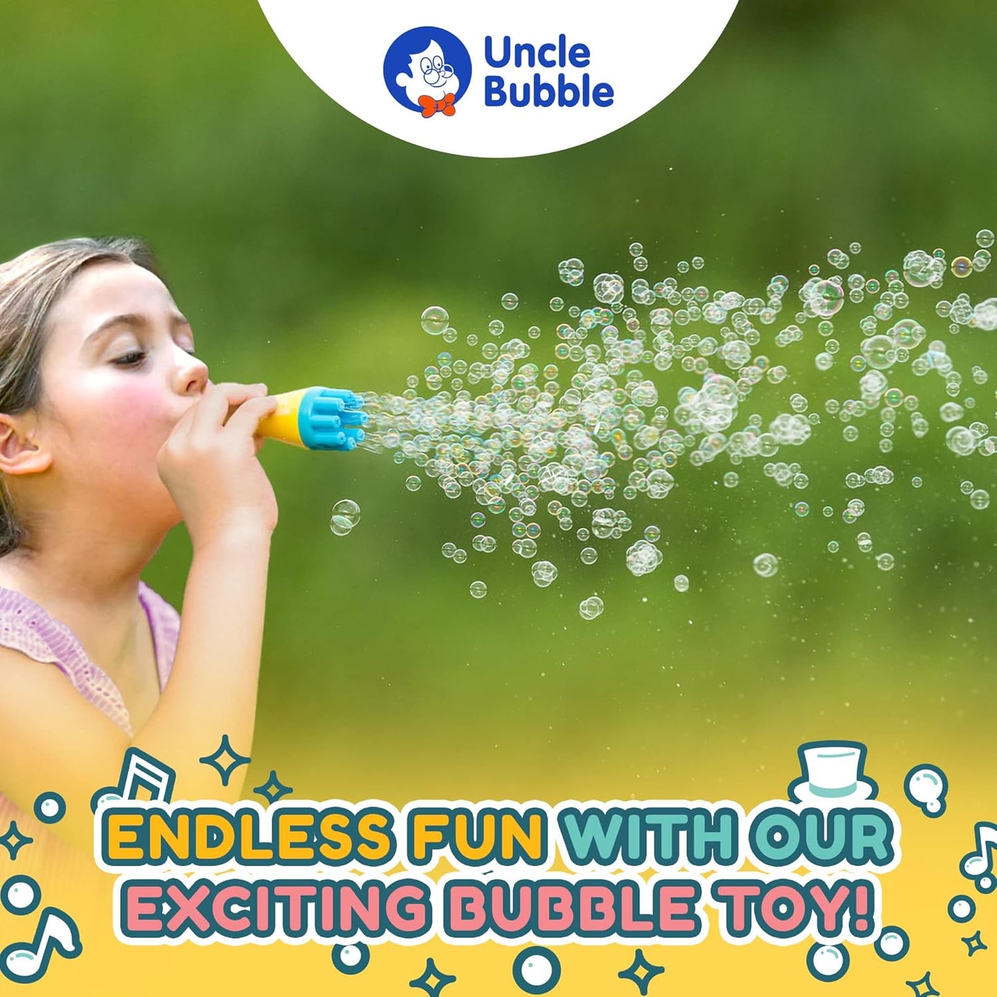 Uncle Bubble Mini Bubble Blower, Makes Thousands of Bubbles, for Kids and Toddlers, Plastic Reduction Version