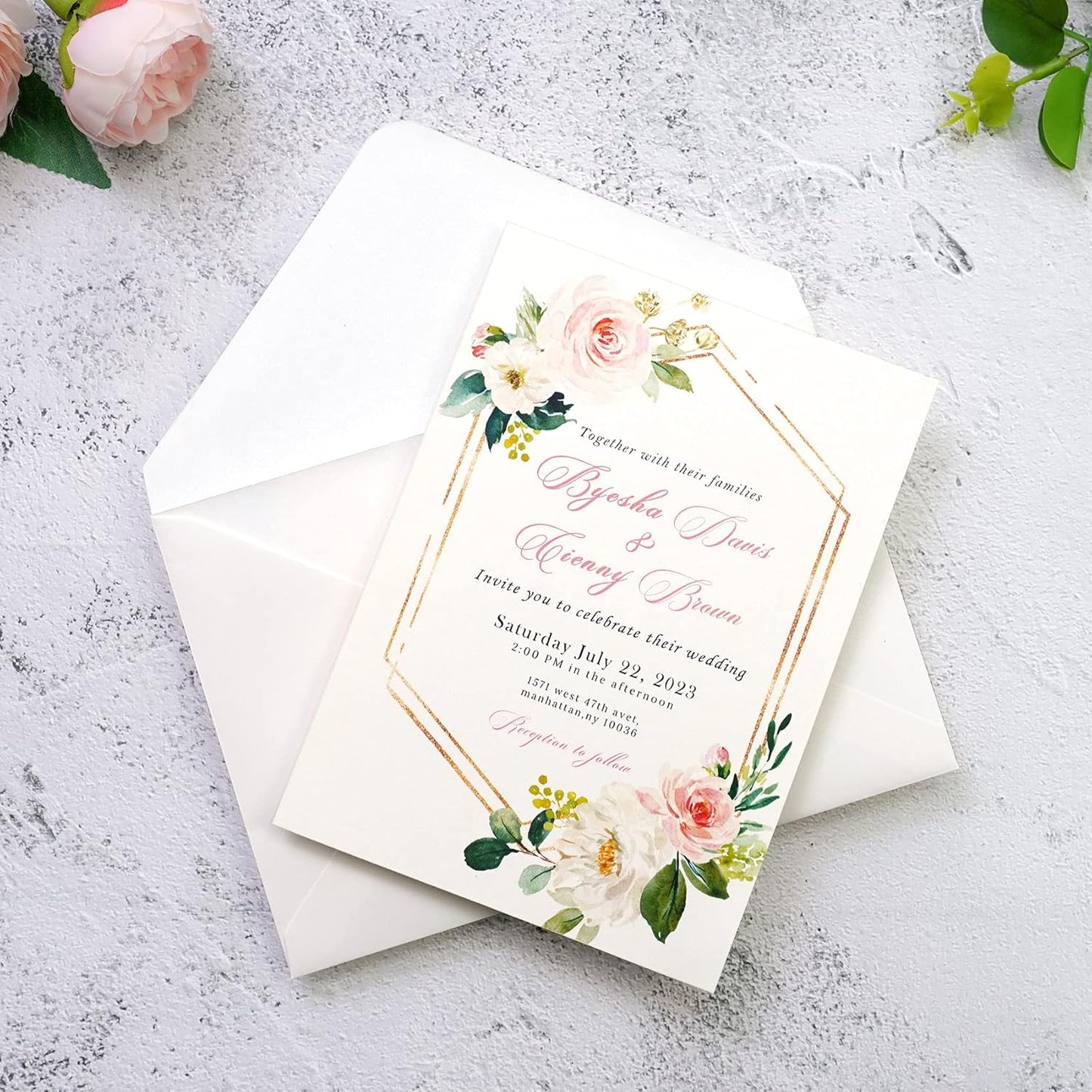 PONATIA 50 PCS/Pack A7 Envelopes, 5.25 x 7.25'' Sparkle Ivory Envelope, Perfect 5x7 Envelopes for Wedding Invitation Cards, Christmas Gift Cards Envelope, Acrylic Invitations, Photos