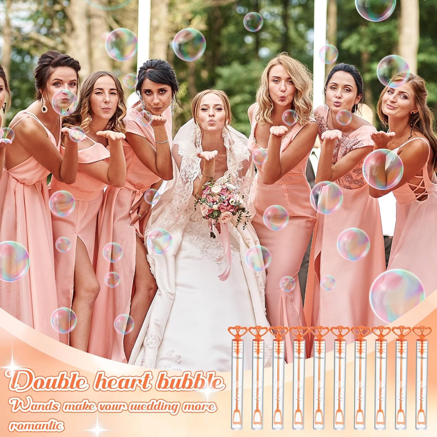 150 Pcs Bubble Wands Bulk for Wedding Party Mini Heart Wand with Bubble Solution for Wedding Bridal Showers Valentine Anniversary Graduation Birthday Supplies(Rose Gold,Double Heart)