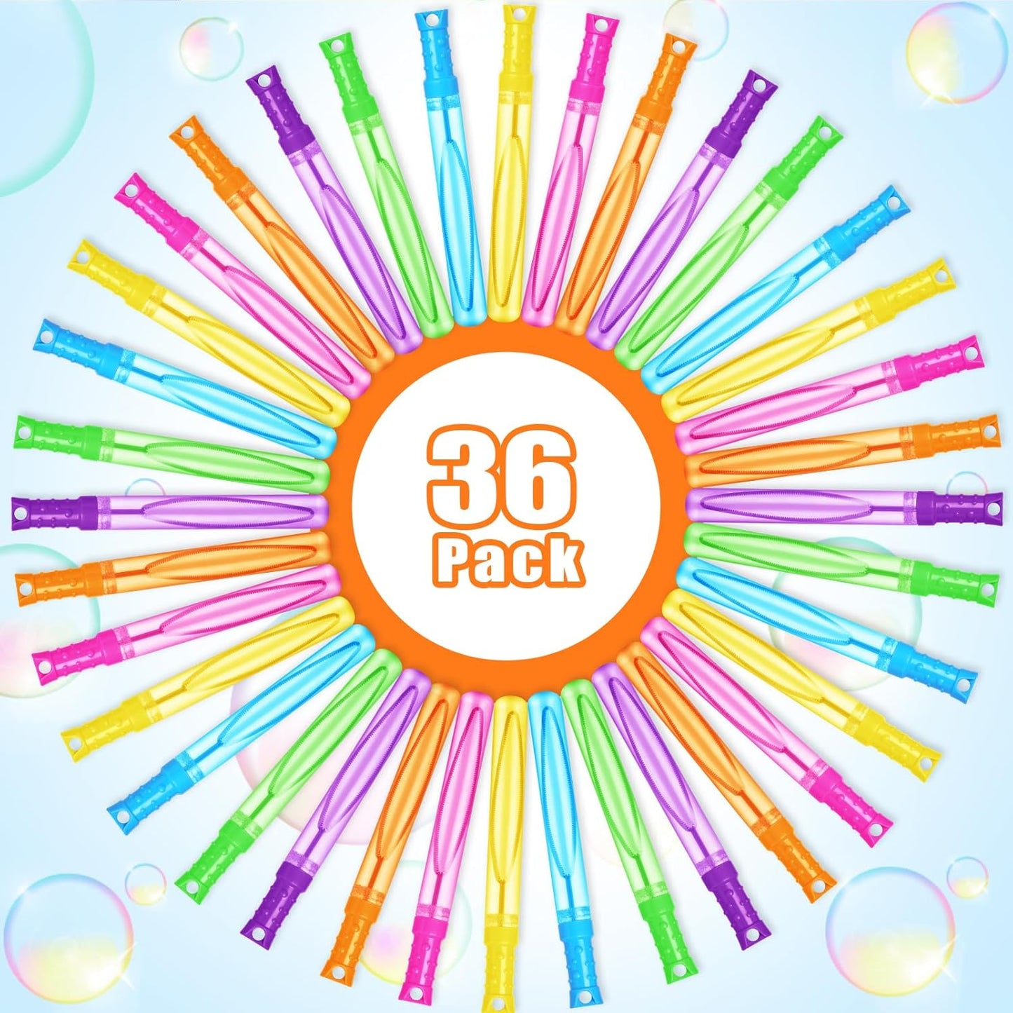 Bubble Wand, 36 Pcs Bubble Wands Bulk in 6 Colors, Bubble Party Favors for Kids, Summer Toys, Indoor Outdoor Activity, Themed Birthday, Wedding, for Girls & Boys