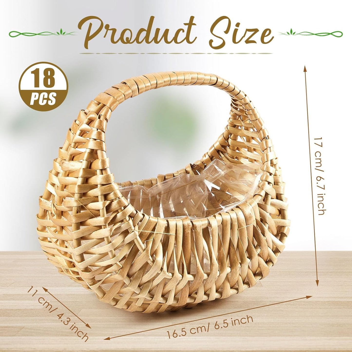 Taiyin 18 Pack Rattan Flower Girl Basket Small Half Moon Straw Wicker Basket with Handle Ideal for Wedding Flower Girl,Picnic,Garden Storage and Home Decor (Nature)