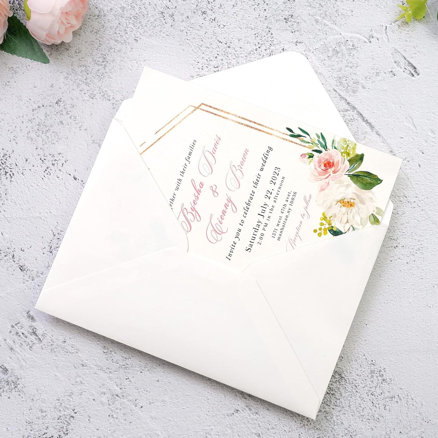 PONATIA 50 PCS/Pack A7 Envelopes, 5.25 x 7.25'' Sparkle Ivory Envelope, Perfect 5x7 Envelopes for Wedding Invitation Cards, Christmas Gift Cards Envelope, Acrylic Invitations, Photos