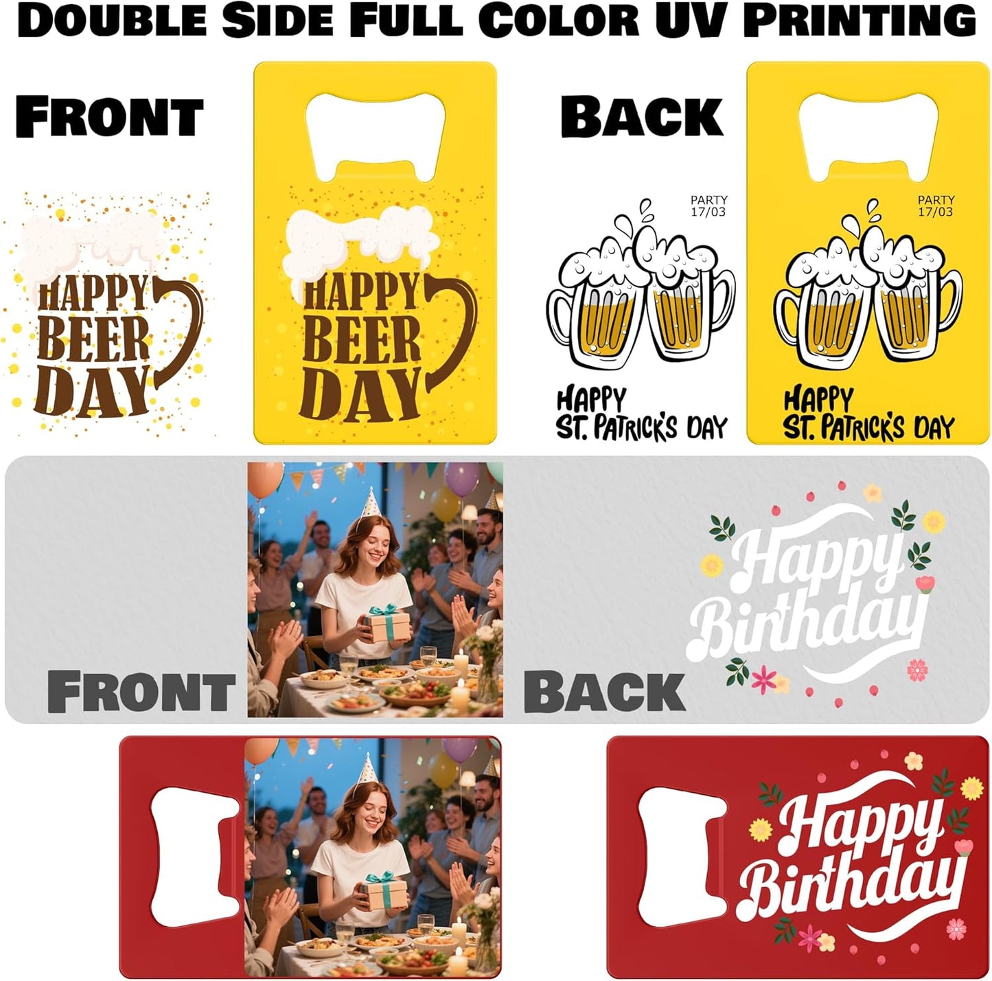 4-100 Pcs Custom Bottle Opener, Personalized Stainless Steel Credit Card Bottle Opener, Full Color Print Custom Beer Can Opener Bulk for Bar, Wedding Favors, Party, Promotion, Groomsmen Gift (Yellow)