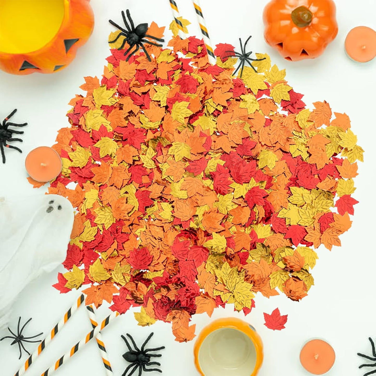 Fall Maple Leaf Confetti Decorations, Thanksgiving Metallic Foil Maple Leaves Table Confetti Glitter Sprinkles Sequin for Thanksgiving's Day Autumn Party Home Decoration, 800pcs/100g