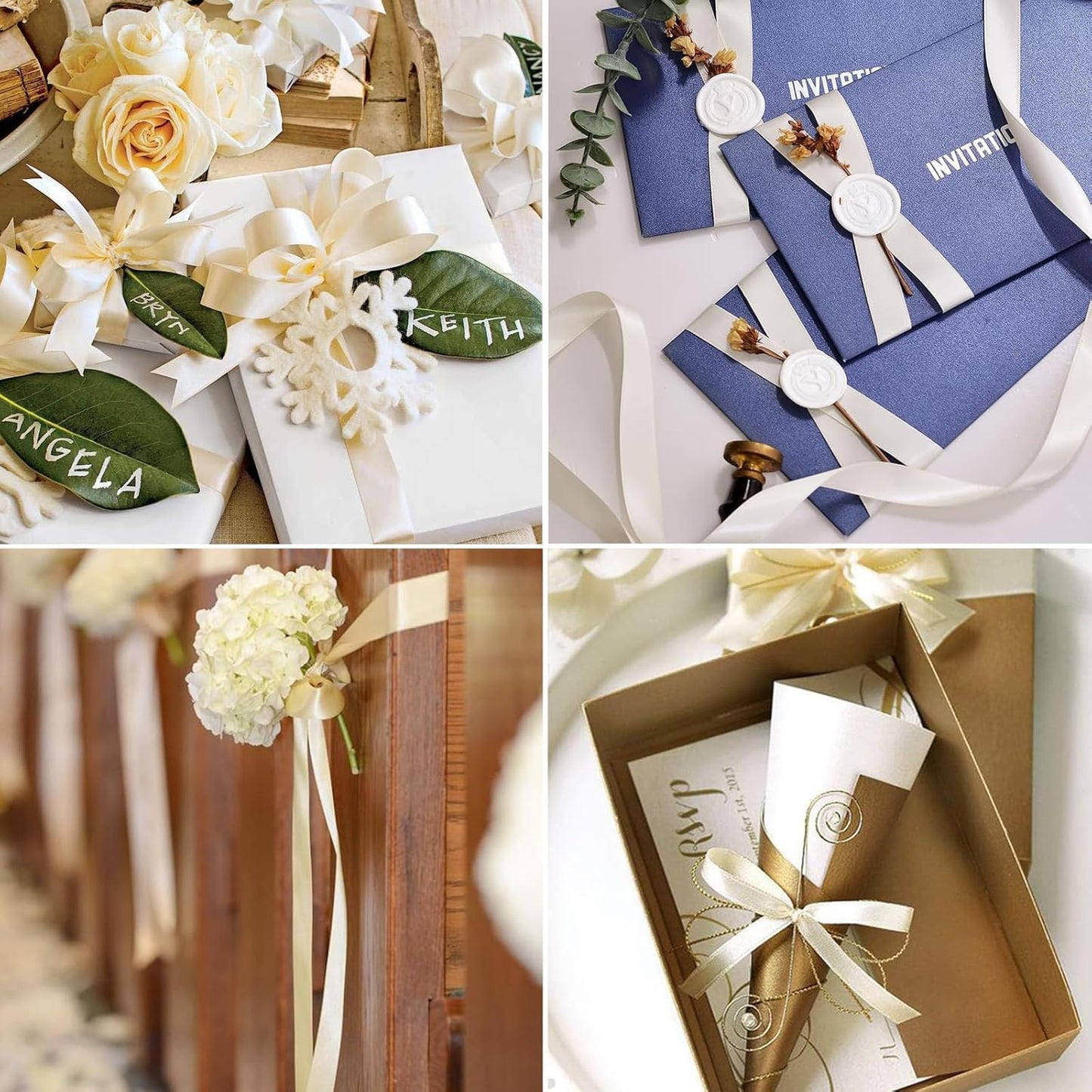 1 Inch Ivory Satin Ribbon 50 Yards Solid Fabric Ribbons for Gift Wrapping, Crafts, Floral Arrangements, Wedding, Party, Holiday Decor