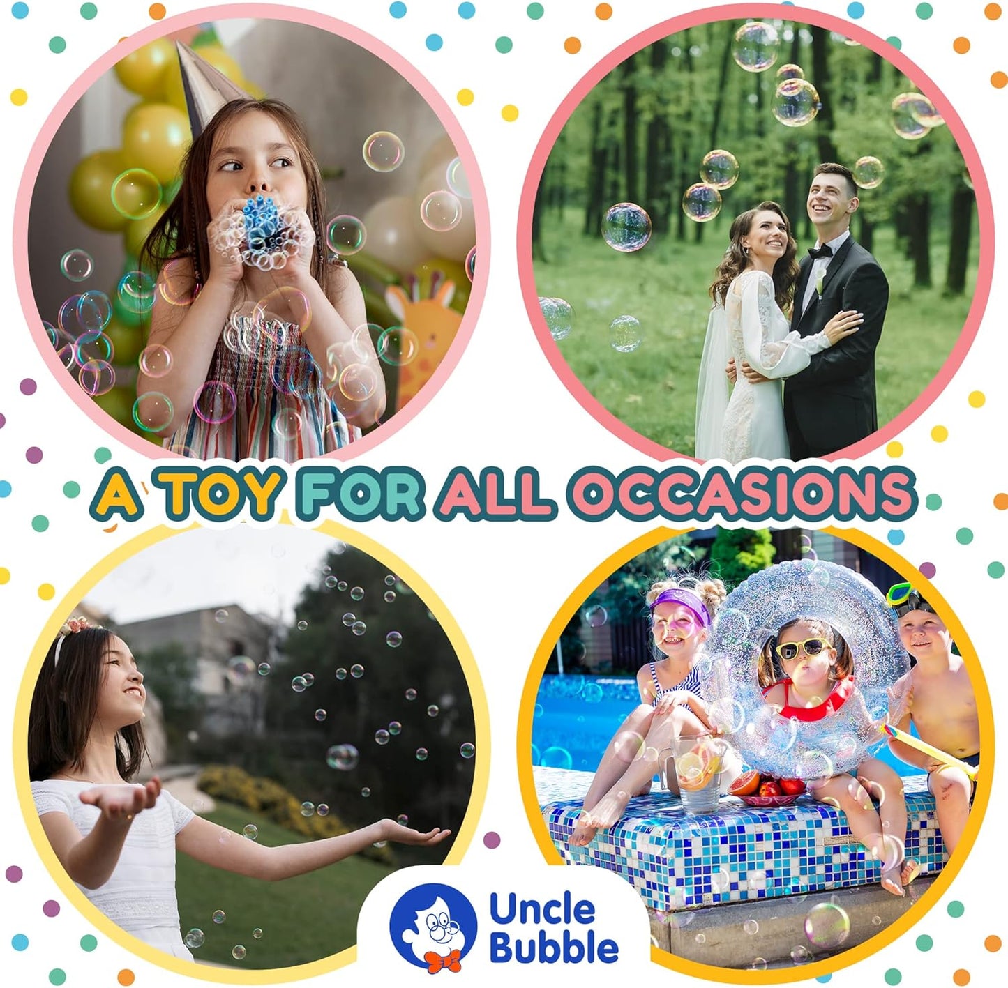 Uncle Bubble Mini Bubble Blower - Family Pack of 3 Confetti Bubbler, Fun Summer Toys for Toddler, Girls and Boys, Blow Thousands of Mini Bubbles in One Breath