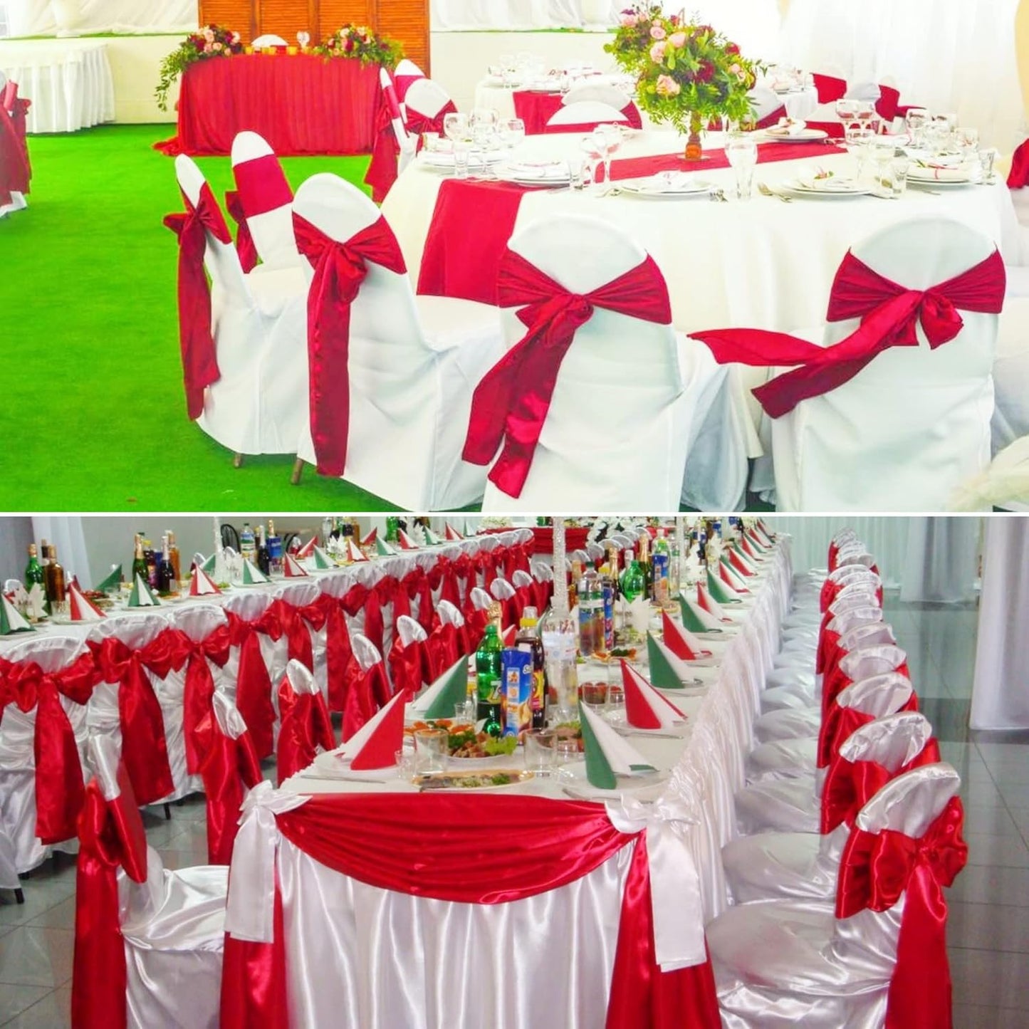 100 PCS Satin Chair Sashes Decorative Bows Satin Chair Sashes Ties Back Ribbon Bows Chairs Cover Band for Wedding Party Events Ceremony Reception Banquet Christmas Chair Cover Decor(7 x 108 inch,Red)