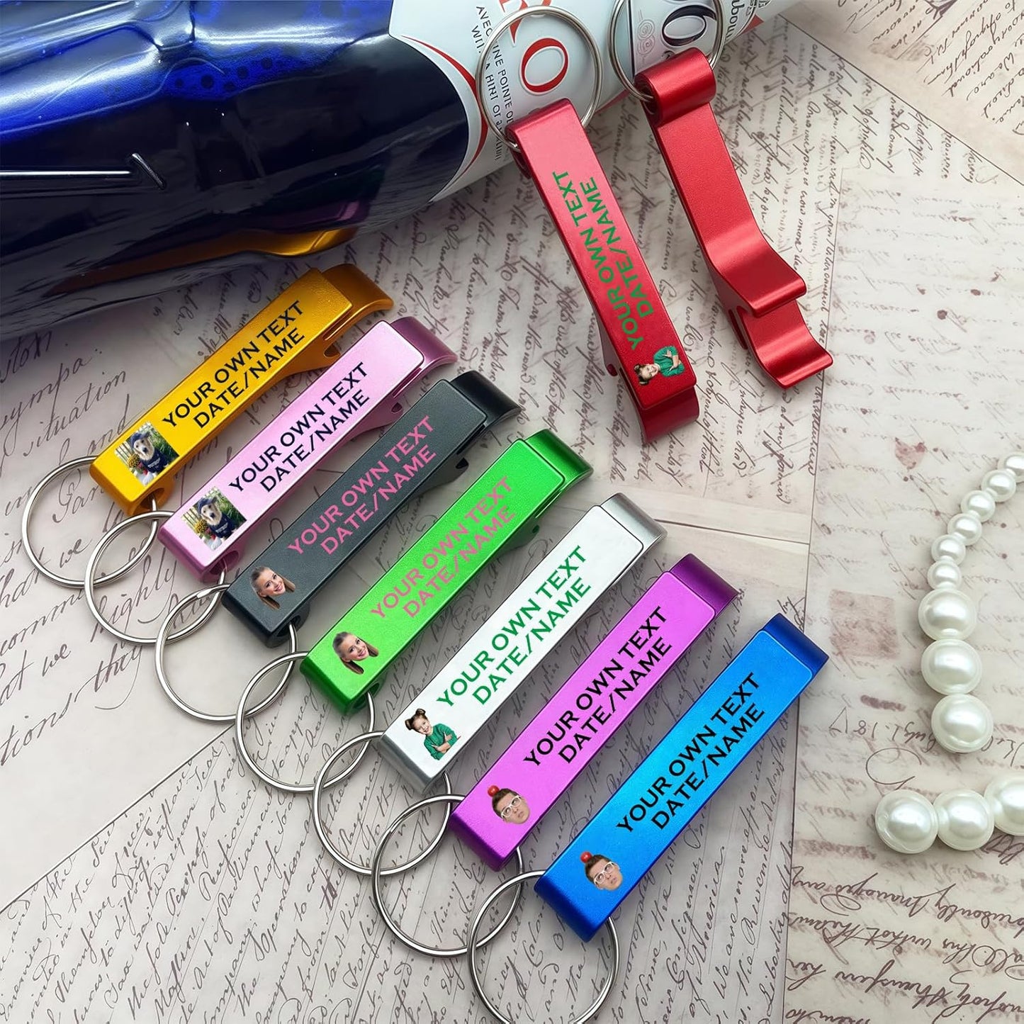 UBJVA Custom Bottle Opener Bulk Personalized Aluminum Bottle Opener Keychains with Text Logo Photo Wedding Favors Graduation Party Bar