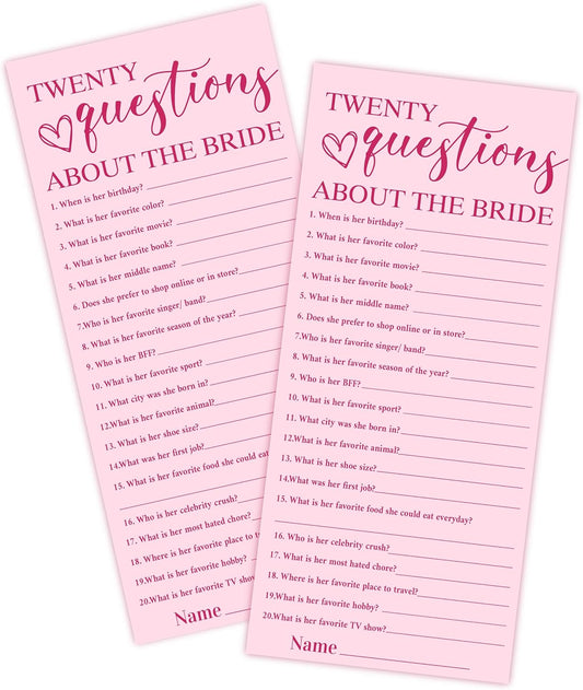 4x9 Inch Wedding Party Games, Bridal Shower Cards, 25 Pink Bridal Shower Games for Wedding Reception, Bachelorette, Engagement Party, Minimalist Guest Interaction Activity Cards-A12