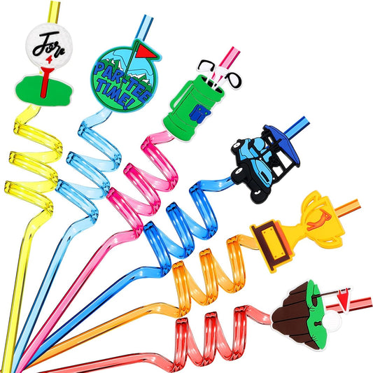 24 Pack Golf Party Decorations Favors Straws Golf Theme Birthday Party Supplies Par Tee Fore Time Decorative PET Drinking Straws Sports Themed Party Decorations for Kids Boys Baby Shower Retirement