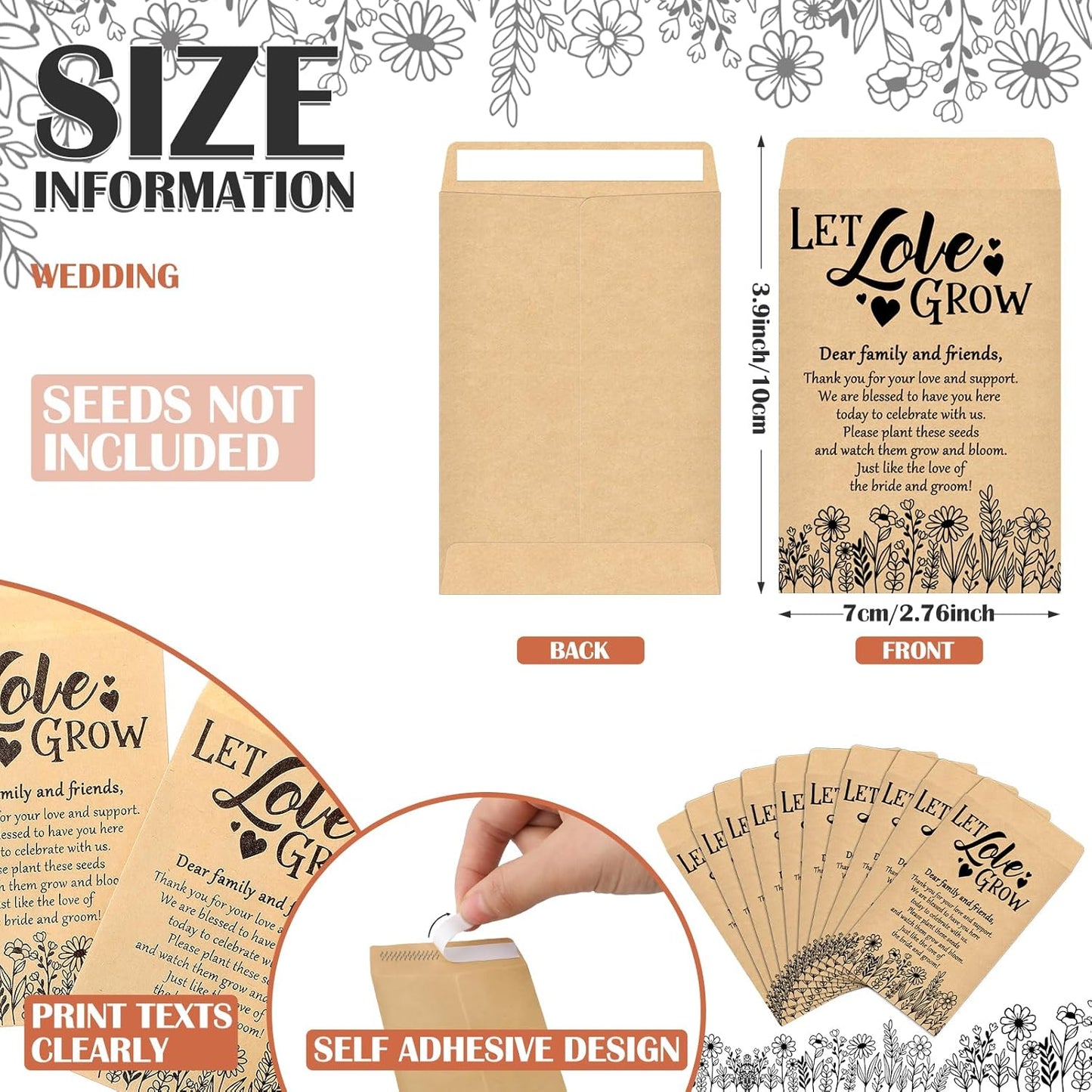 50 Sets Let Love Grow Wedding Favors for Guests Wedding Thank You Gifts Bulk Include Flower Seed Packets Tags and Hemp Ropes Craft Envelops for Bridal Shower Engagement Party Favors