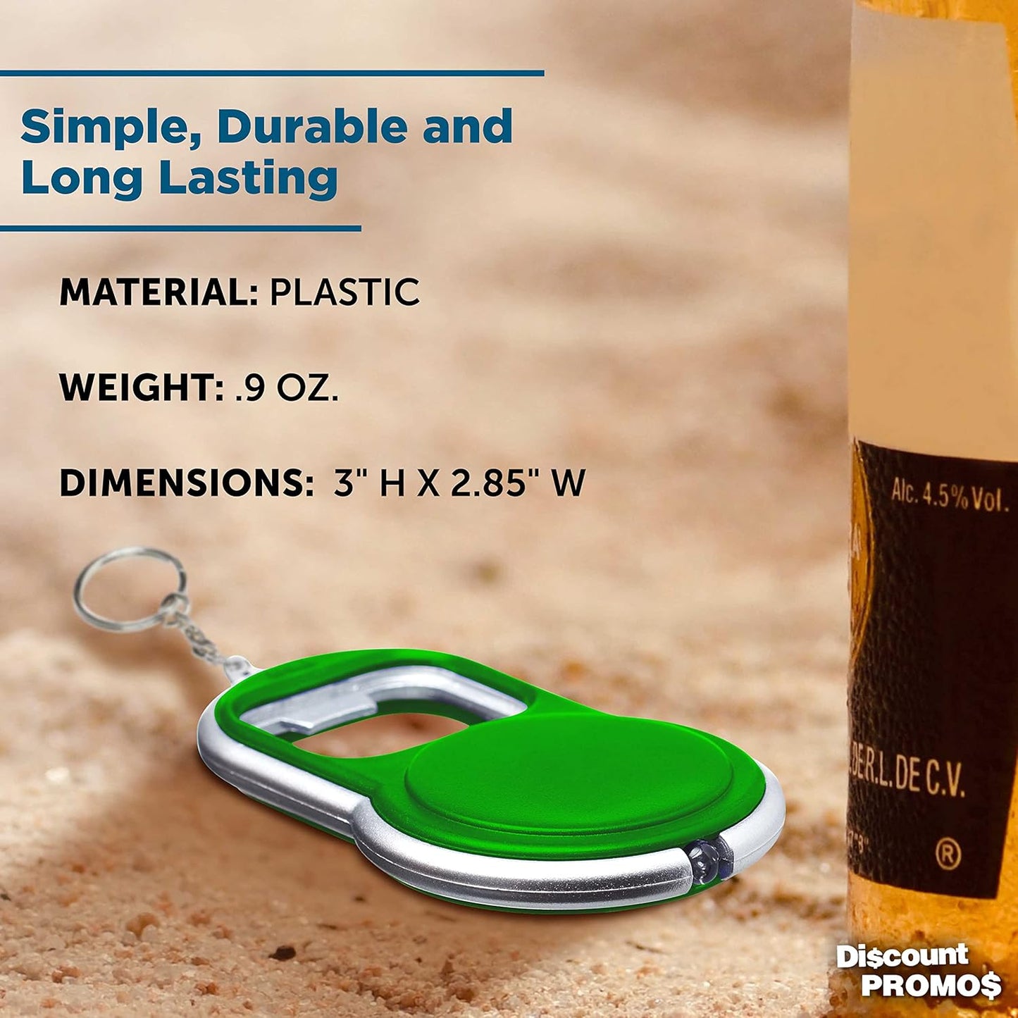 Bottle Opener & LED Keychains Set of 10, Bulk Pack - Perfect for Tradeshows, Party Favors, Other Events - Green