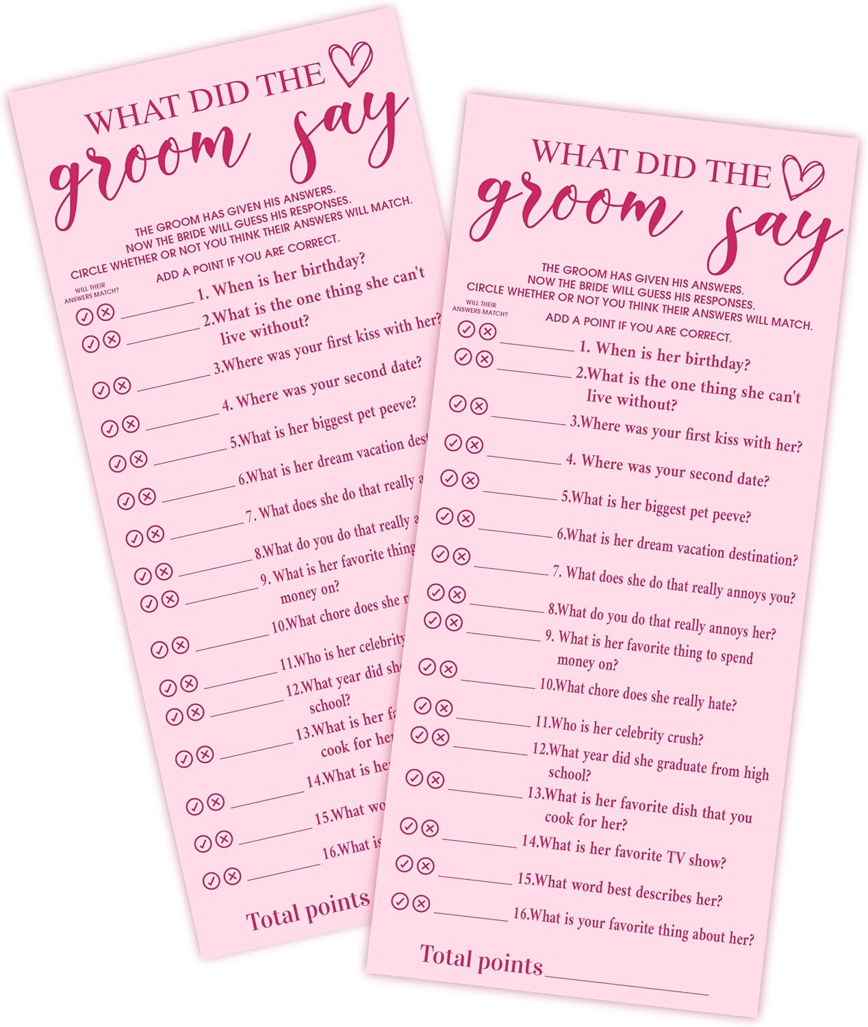 Pink Wedding Shower Games Cards, What Did The Groom Say, 4x9 Inch Bridal Shower Games for 25 Guests, Bride Wedding Receptio Supplies, Bridal Party Supplies Decoration-A07