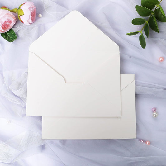 PONATIA 50 PCS/Pack 80lb Thick A7 Envelopes, 5.27 x 7.48'' Sparkle Ivory Heavy Duty Envelopes, Perfect for 5x7 Envelope Wedding Invitation Cards, Christmas Gift Cards, Acrylic Invitations, Photos