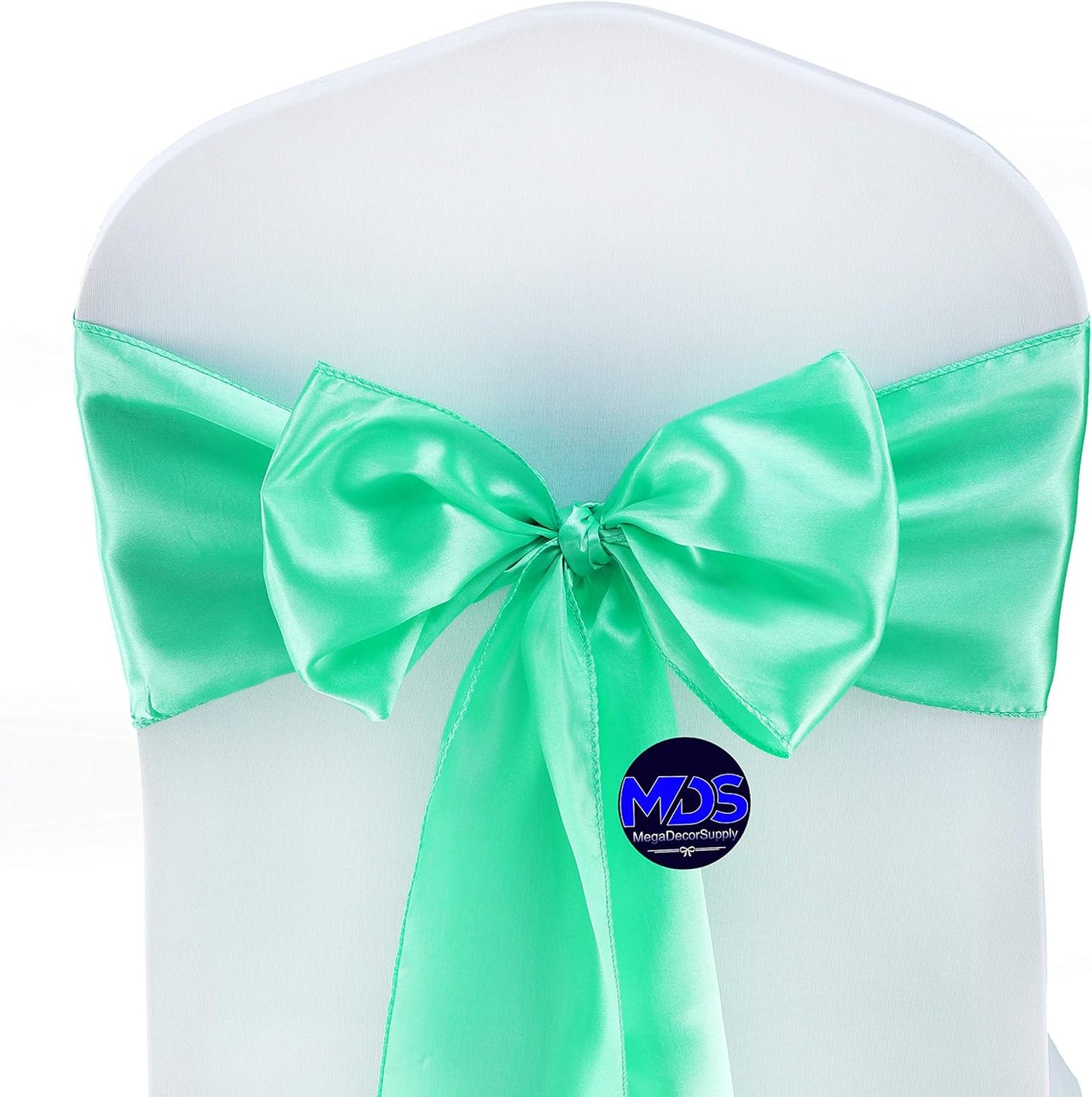 MDS Pack of 10 PCS Satin Chair Sashes Charmeuse Sateen Dining Chair Bows Ribbon Ties Back Sash for Wedding Party Birthday Home Hotel Restaurant Banquet Decoration (7 x 108 Inch, Mint)