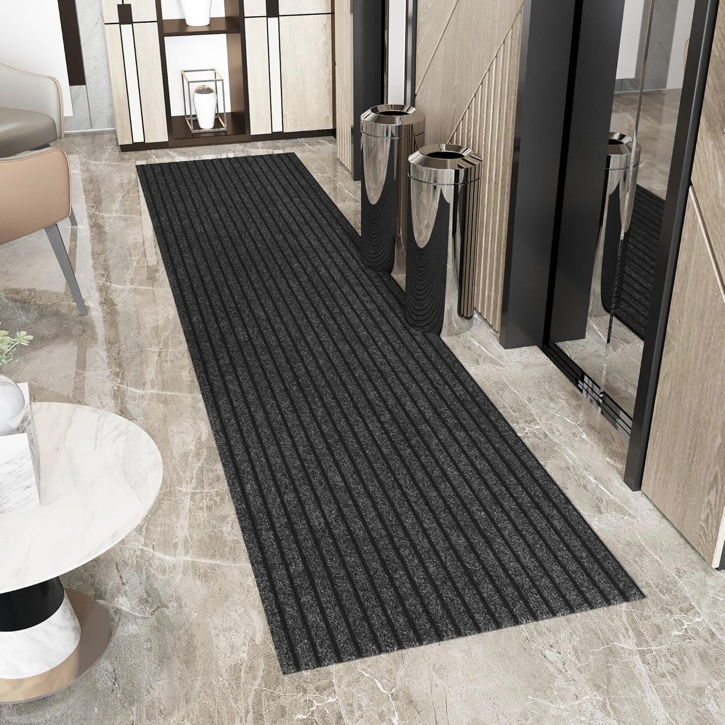 Ottomanson 2'7" x 17' Hallway Runner with Scraper Pile - Extra Durable Non-Slip Rug Mat for Indoor & Outdoor Use - Ideal for Kitchen, Entryway & Garage - High-Traffic Carpet, Black