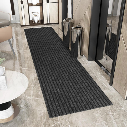Ottomanson 2'7" x 29' Hallway Runner with Scraper Pile - Extra Durable Non-Slip Rug Mat for Indoor & Outdoor Use - Ideal for Kitchen, Entryway & Garage - High-Traffic Carpet, Black