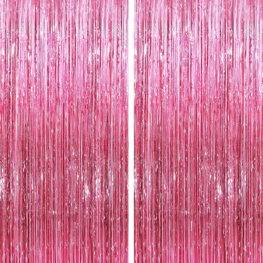 GCB 2 Pack Glitter Foil Curtain Pink Backdrop Streamers Metallic Tinsel Fringe Curtains Photo Booth Props for Birthday Wedding Engagement Bachelorette Christmas Holiday Celebration Party Decorations