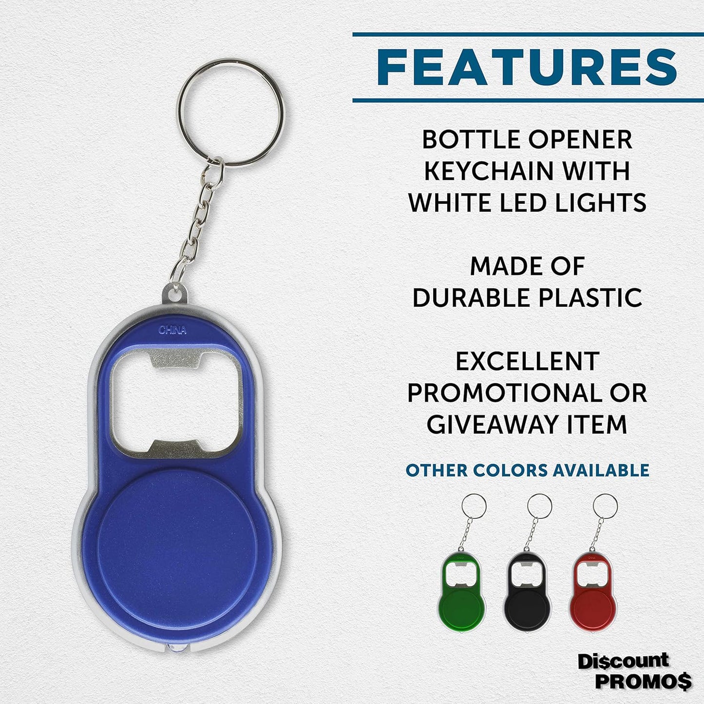 Bottle Opener & LED Keychains Set of 10, Bulk Pack - Perfect for Tradeshows, Party Favors, Other Events - Blue