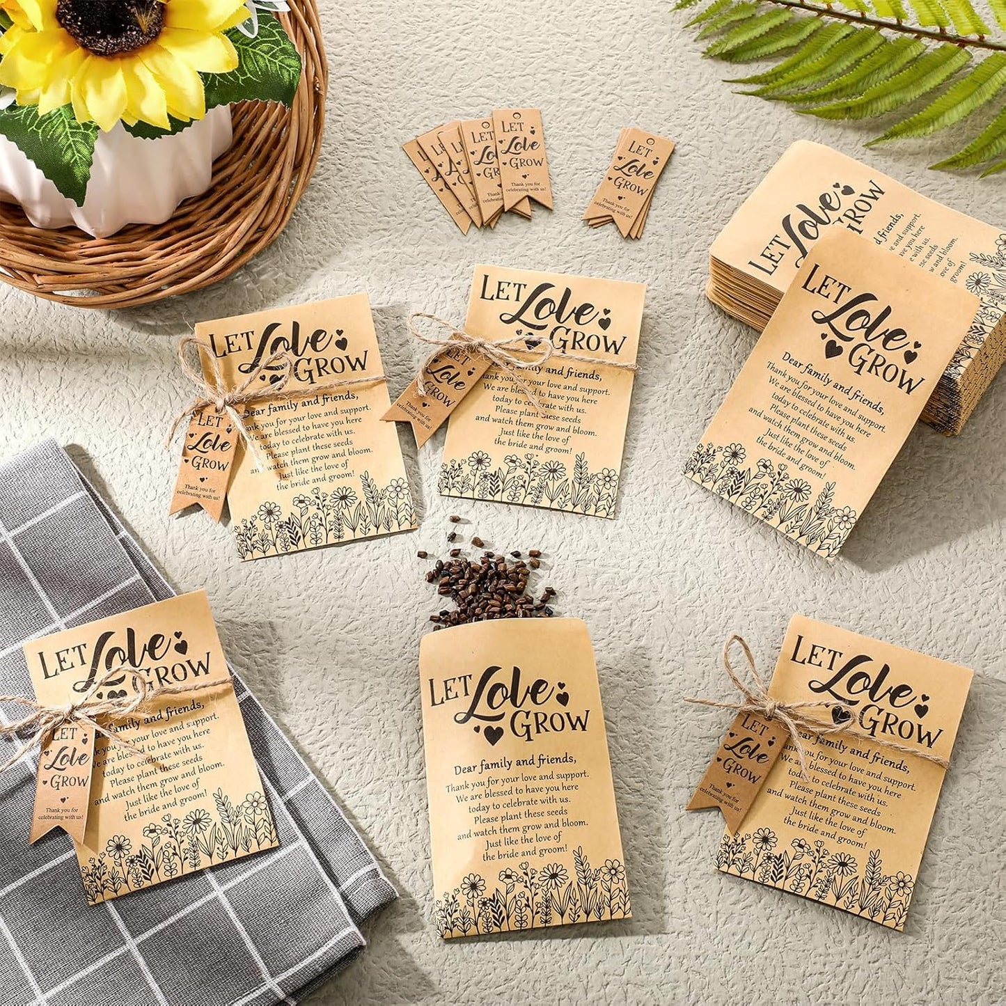 200 Sets Let Love Grow Wedding Favors for Guests Wedding Thank You Gifts Bulk Include Flower Seed Packets Tags and Hemp Ropes Craft Envelops for Bridal Shower Engagement Party Favors