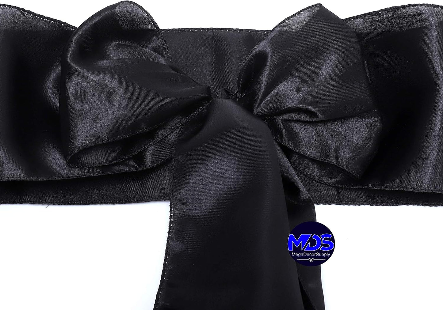 MDS Pack of 125 PCS Satin Chair Sashes Charmeuse Sateen Dining Chair Bows Ribbon Ties Back Sash for Wedding Party Birthday Home Hotel Restaurant Banquet Decoration (7 x 108 Inch, Black)