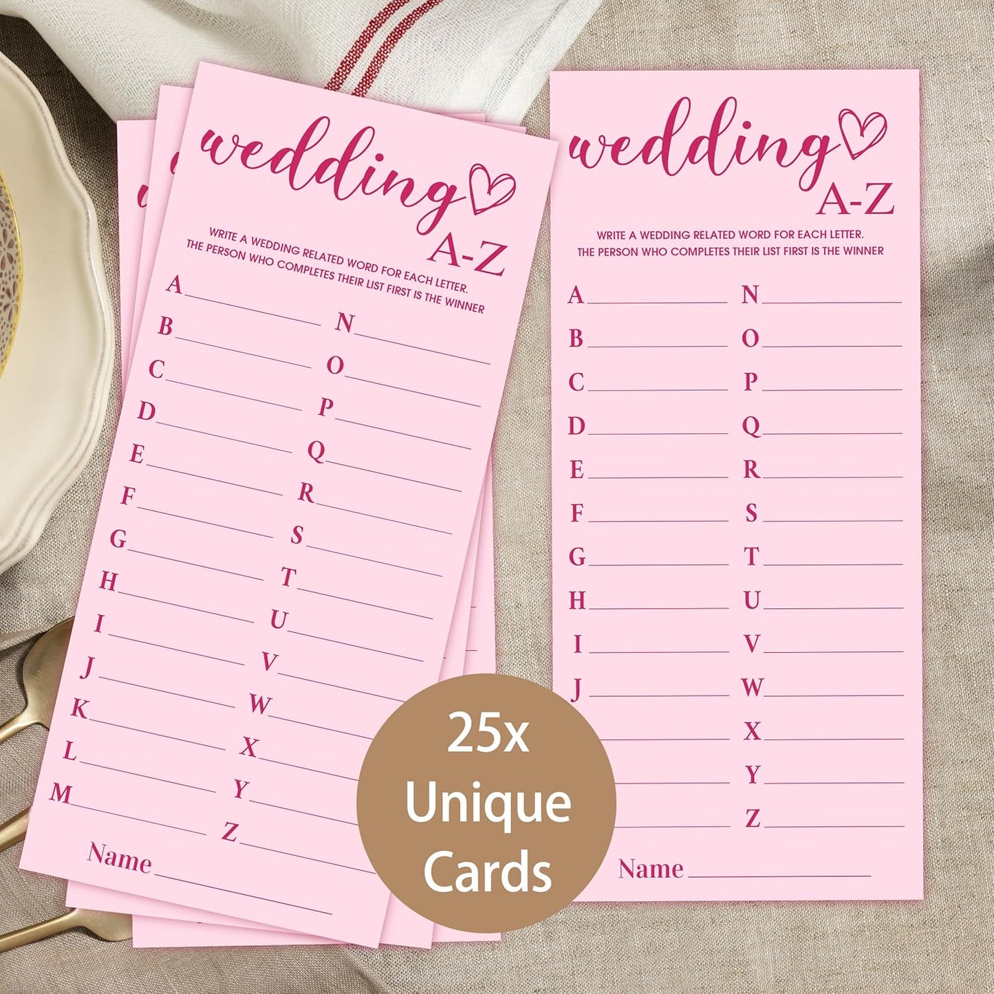 4x9 Inch Wedding Party Games, Bridal Shower Cards, 25 Pink Bridal Shower Games for Wedding Reception, Bachelorette, Engagement Party, Minimalist Guest Interaction Activity Cards-A11