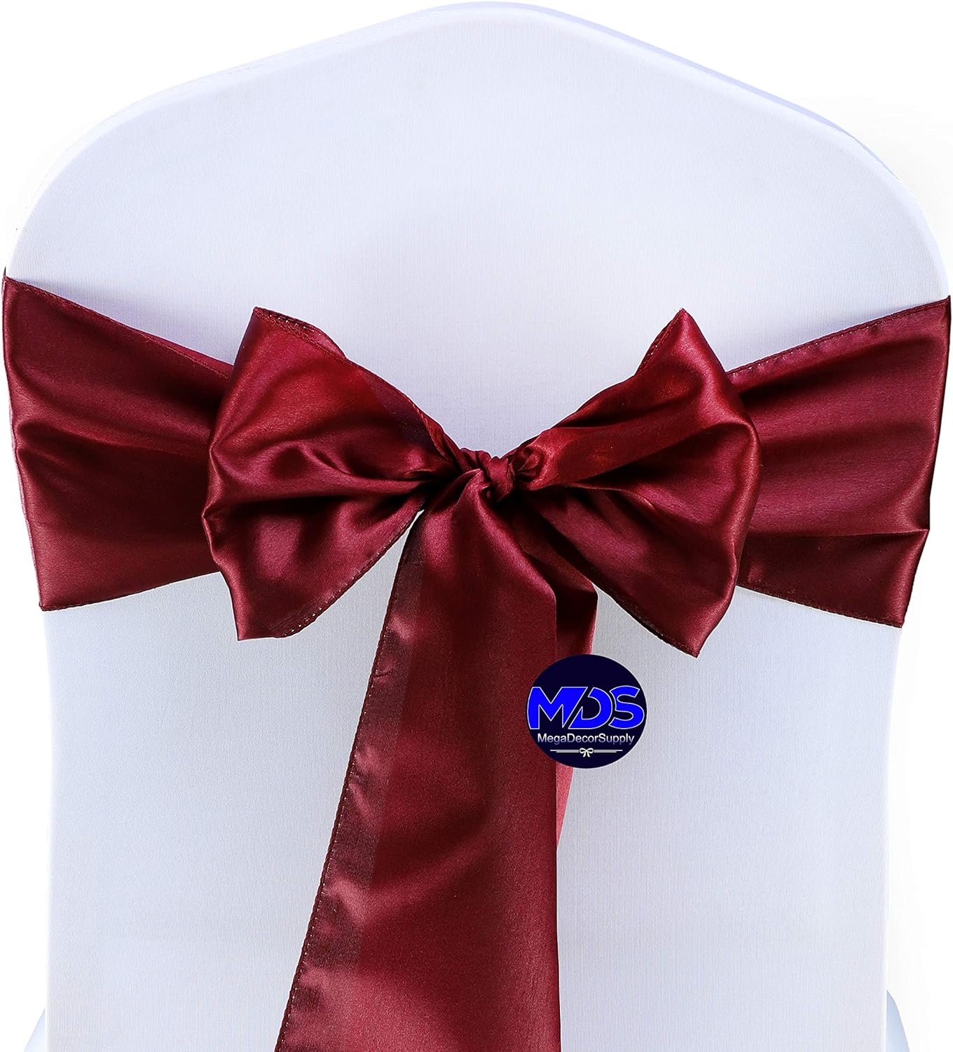 MDS Pack of 50 PCS Satin Chair Sashes Charmeuse Sateen Dining Chair Bows Ribbon Ties Back Sash for Wedding Party Birthday Home Hotel Restaurant Banquet Decoration (7 x 108 Inch, Maroon)