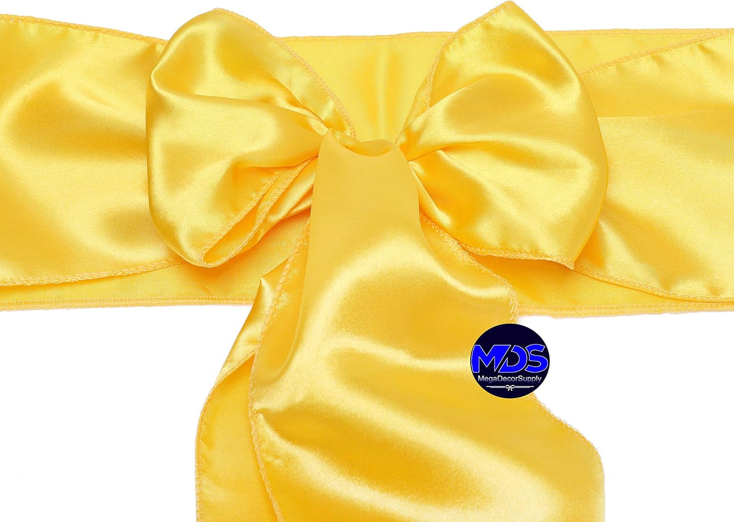 MDS Pack of 300 PCS Satin Chair Sashes Charmeuse Sateen Dining Chair Bows Ribbon Ties Back Sash for Wedding Party Birthday Home Hotel Restaurant Banquet Decoration (7 x 108 Inch, Yellow Gold)