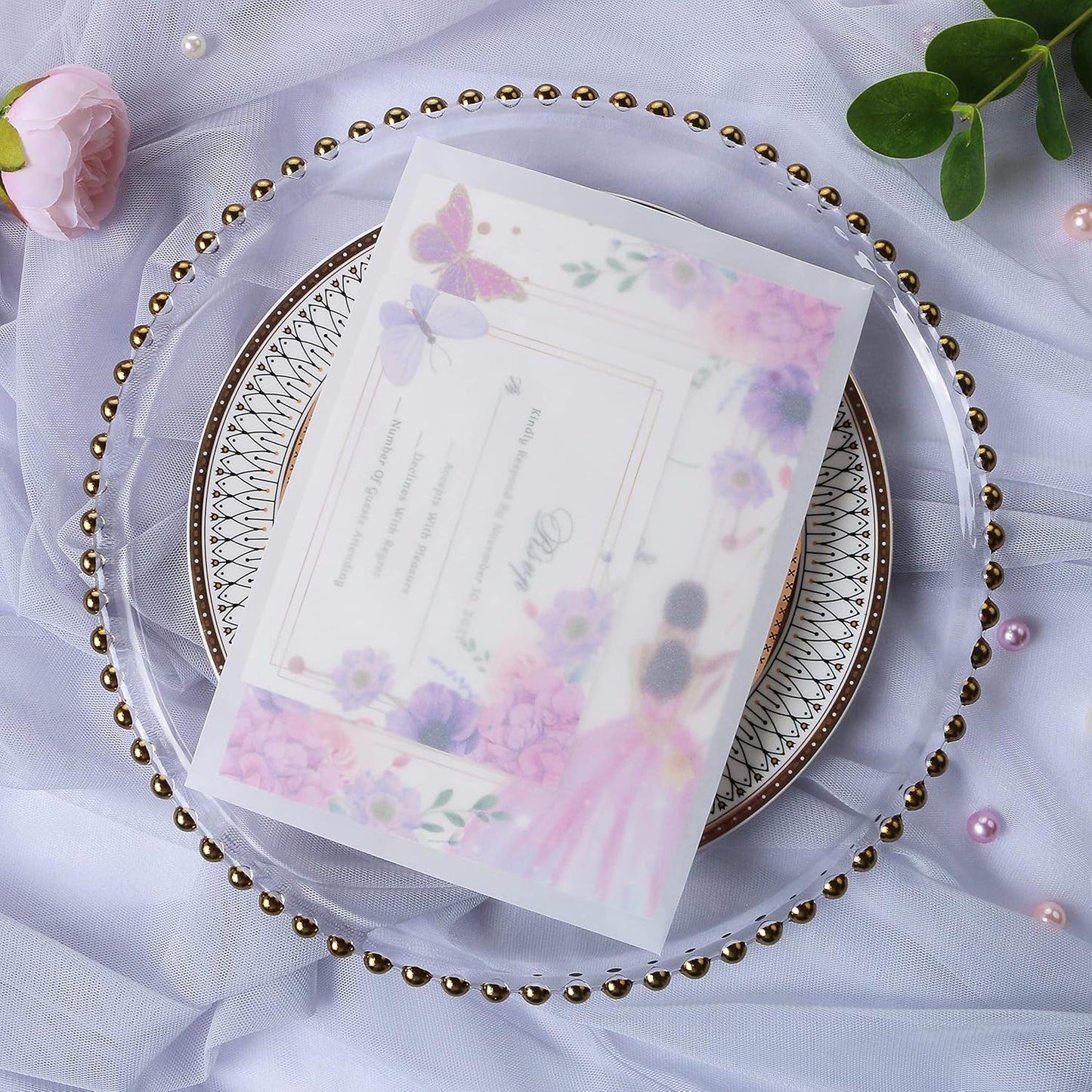 PONATIA 50 PCS/Pack A7 Vellum Envelopes, 5.35 x 7.5'' Vellum Envelopes, Perfect For 5 x 7'' Weddings Invitation Cards, Graduation Invite, Acrylic Invitations, Photos