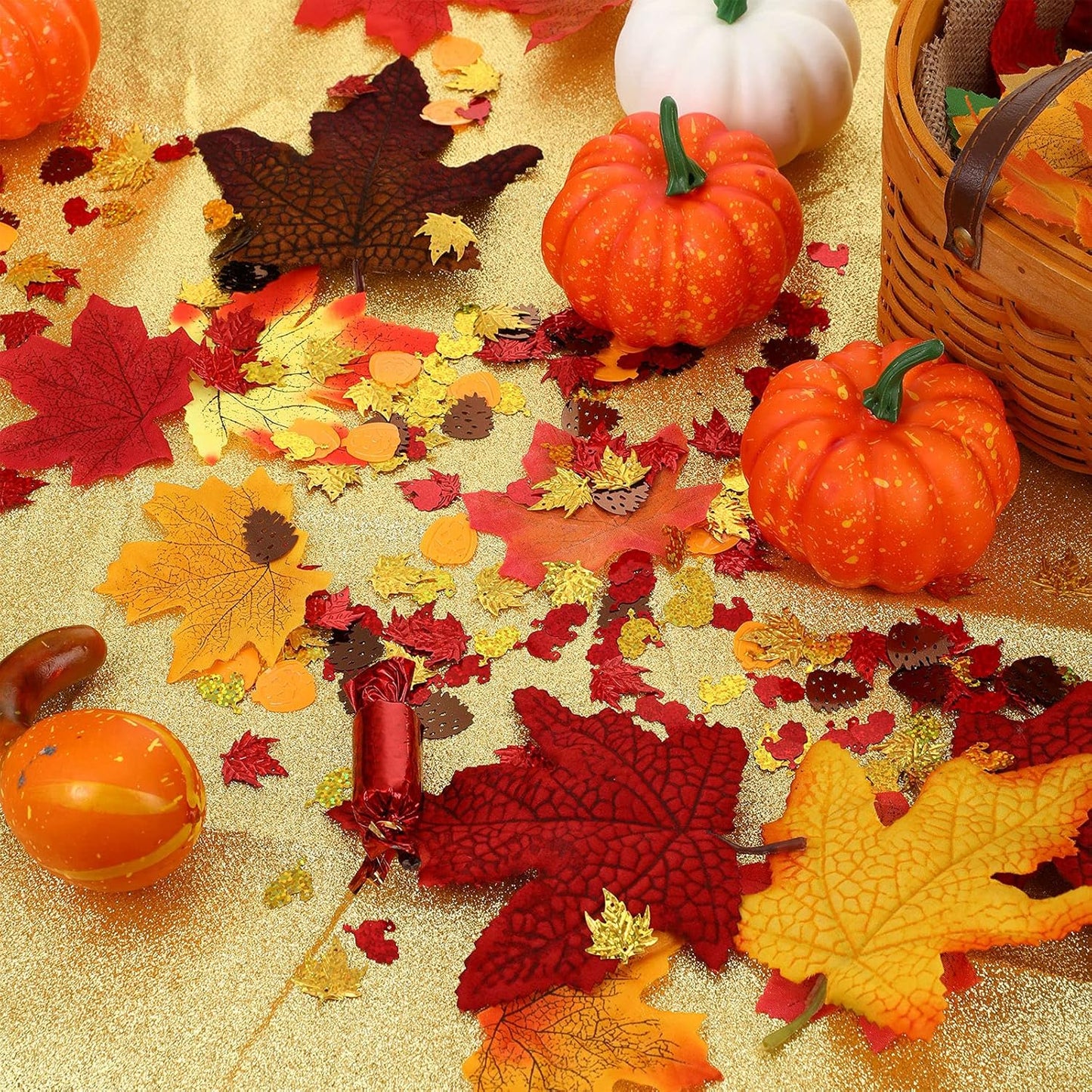 Autumn Fall Confetti Glitter Sequin Thanksgiving Maple Leaves Turkey Pumpkin Confetti Sprinkles Table Decorations for Home Fall Thanksgiving Party Supplies, 2.1 oz