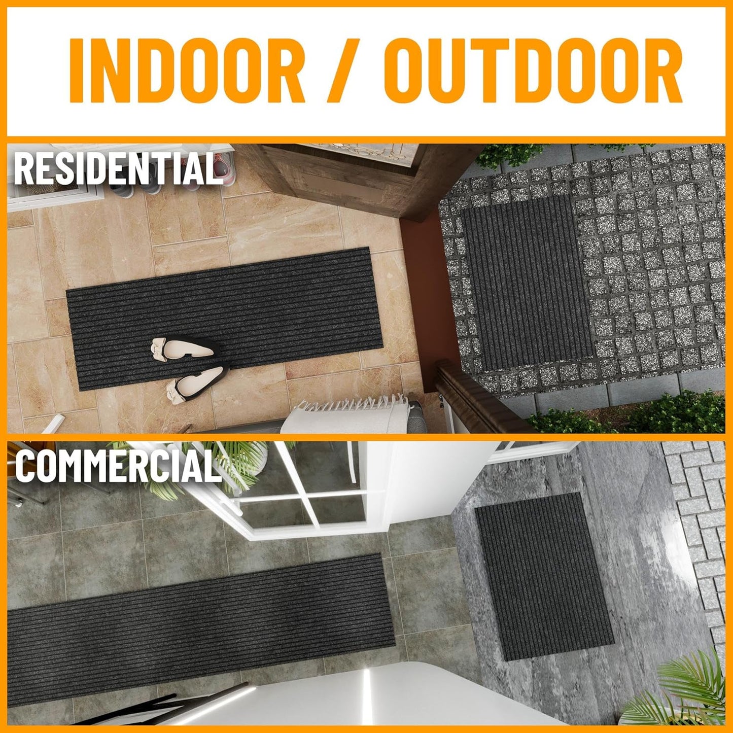 Ottomanson 2'7" x 49' Hallway Runner with Scraper Pile - Extra Durable Non-Slip Rug Mat for Indoor & Outdoor Use - Ideal for Kitchen, Entryway & Garage - High-Traffic Carpet, Black