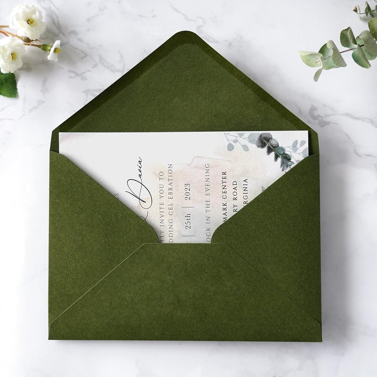 PONATIA 50 PCS/Pack A7 Envelopes, 5.25 x 7.28'' Olive Green Envelopes For 5x7'' Weddings Invitation Cards, Christmas Gift Cards, Acrylic Invitations, Photos and Any 5x7" Inserts
