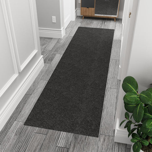 Ottomanson 2'7" x 9'10" Hallway Runner with Scraper Pile - Extra Durable Non-Slip Rug Mat for Indoor & Outdoor Use - Ideal for Kitchen, Entryway & Garage - High-Traffic Carpet, Black