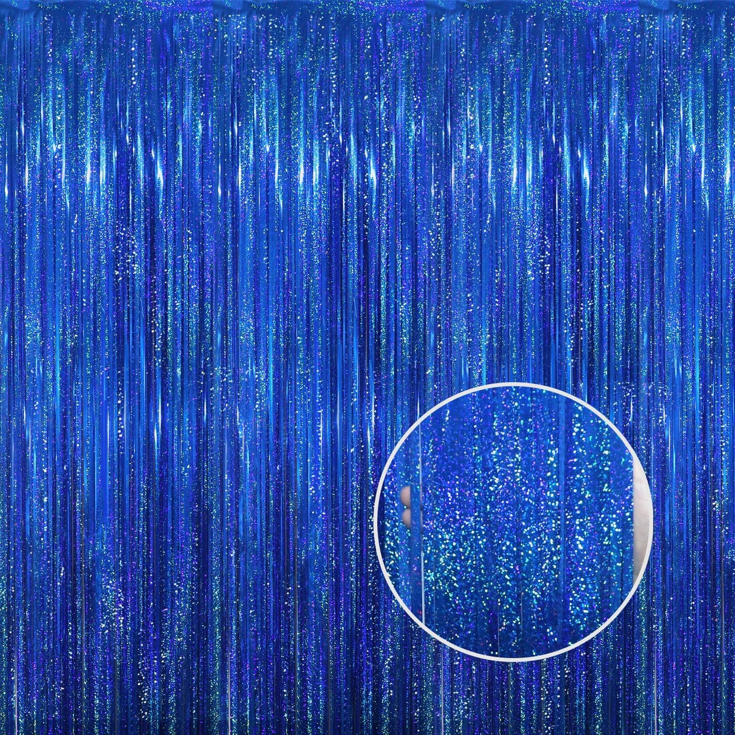 GOER 3.2 ft x 8.2 ft Metallic Tinsel Foil Fringe Curtains Party Photo Backdrop Party Streamers for Birthday,Graduation,New Year Eve Decorations Wedding Decor(1 Pack,Shiny Blue)