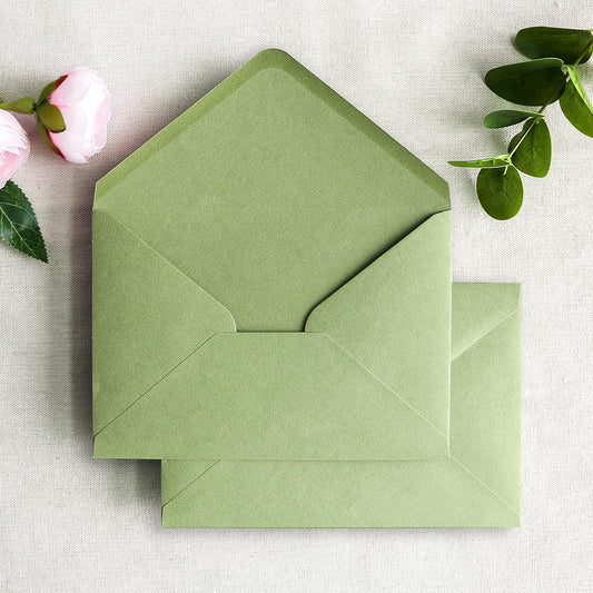 PONATIA 50 PCS/Pack A7 Envelopes, 5.25 x 7.48'' Sage Green Envelopes For 5 x 7'' Weddings Invitation Cards, Christmas Gift Cards, Acrylic Invitations, Photos and Any 5x7 Inserts